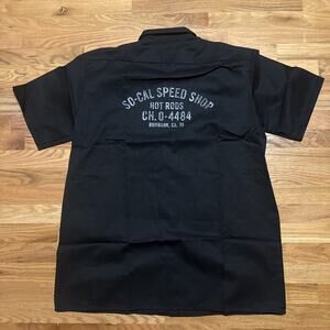 So-Cal Speed Shop Size Large XL Black Dickies Collared Button Down Work Shirt
